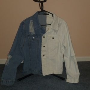 Two- toned distressed Jean Jacket